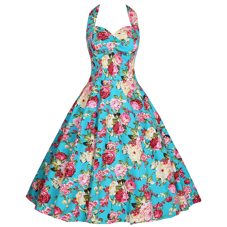 Rochie moderna de dama cu model floral si bretele in doua culori