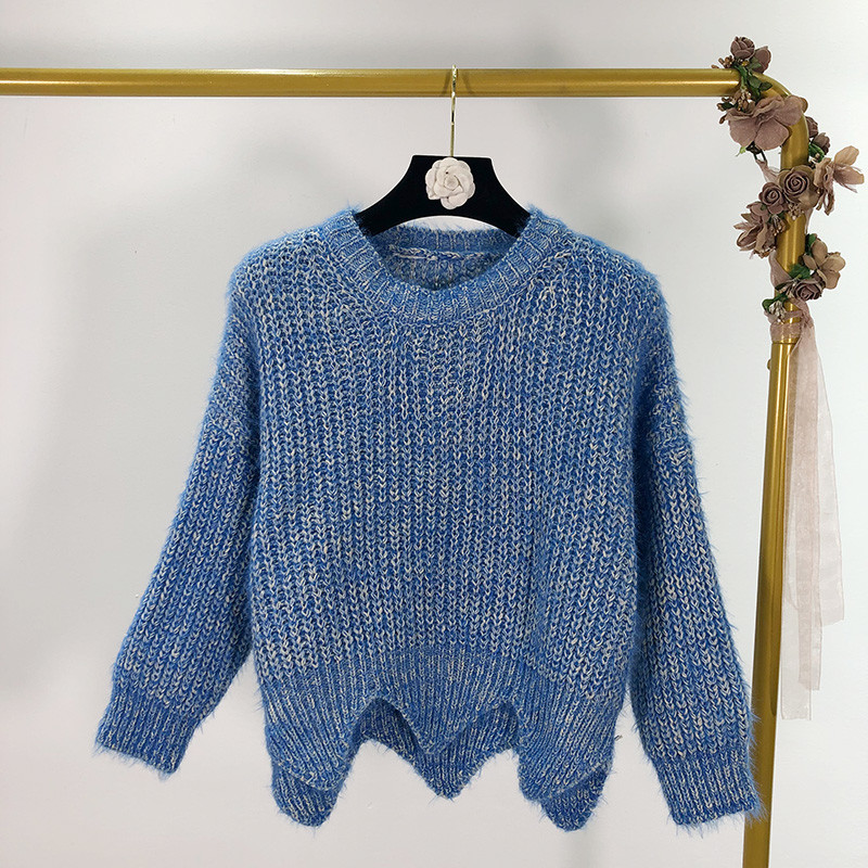 Pulover de dama cu decolteu oval in trei culori - model larg