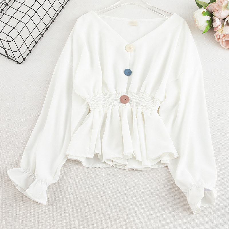 Modern női blúz öt színben, gombokkal és V-nyakkal