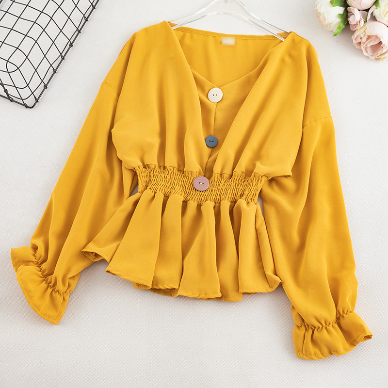 Modern női blúz öt színben, gombokkal és V-nyakkal