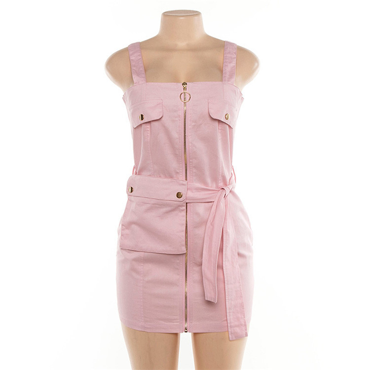 Rochie de dama moderna cu buzunar si fermoar in culoarea roz