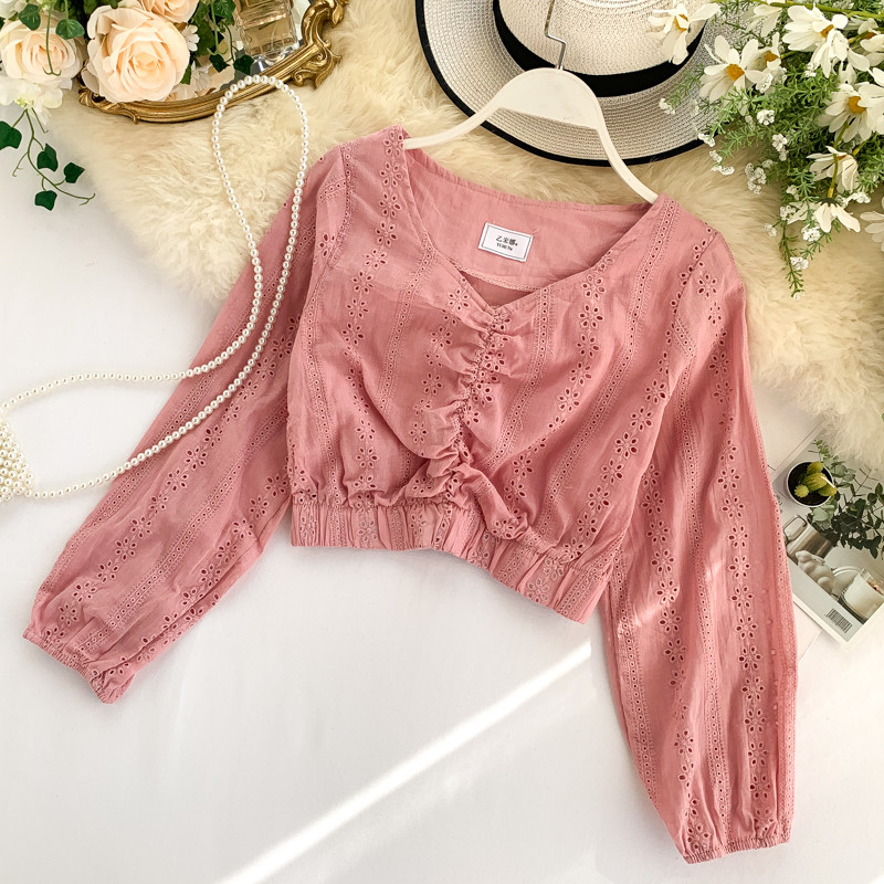 Bluză scurtă de damă modernă cu mâneci lungi în mai multe culori