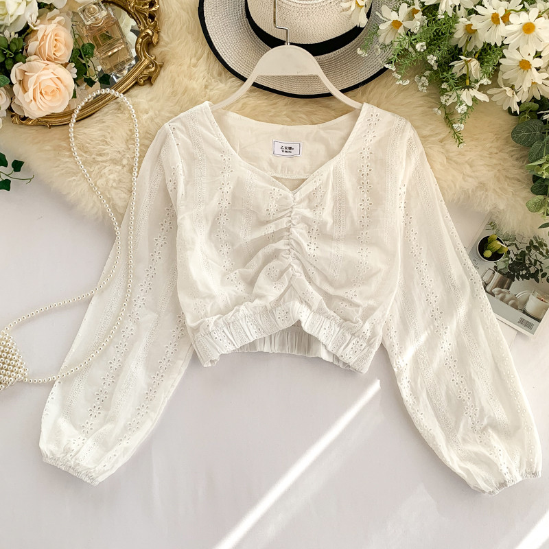 Bluză scurtă de damă modernă cu mâneci lungi în mai multe culori