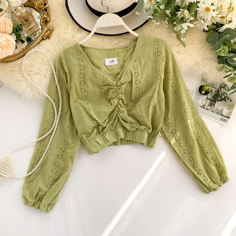 Bluză scurtă de damă modernă cu mâneci lungi în mai multe culori