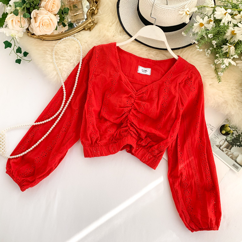 Bluză scurtă de damă modernă cu mâneci lungi în mai multe culori