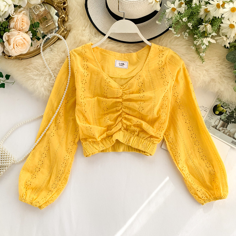 Bluză scurtă de damă modernă cu mâneci lungi în mai multe culori