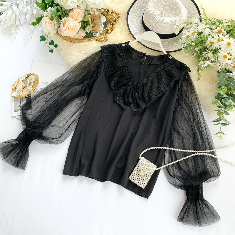 Cămașă modernă de damă cu dantelă și mâneci largi în mai multe culori