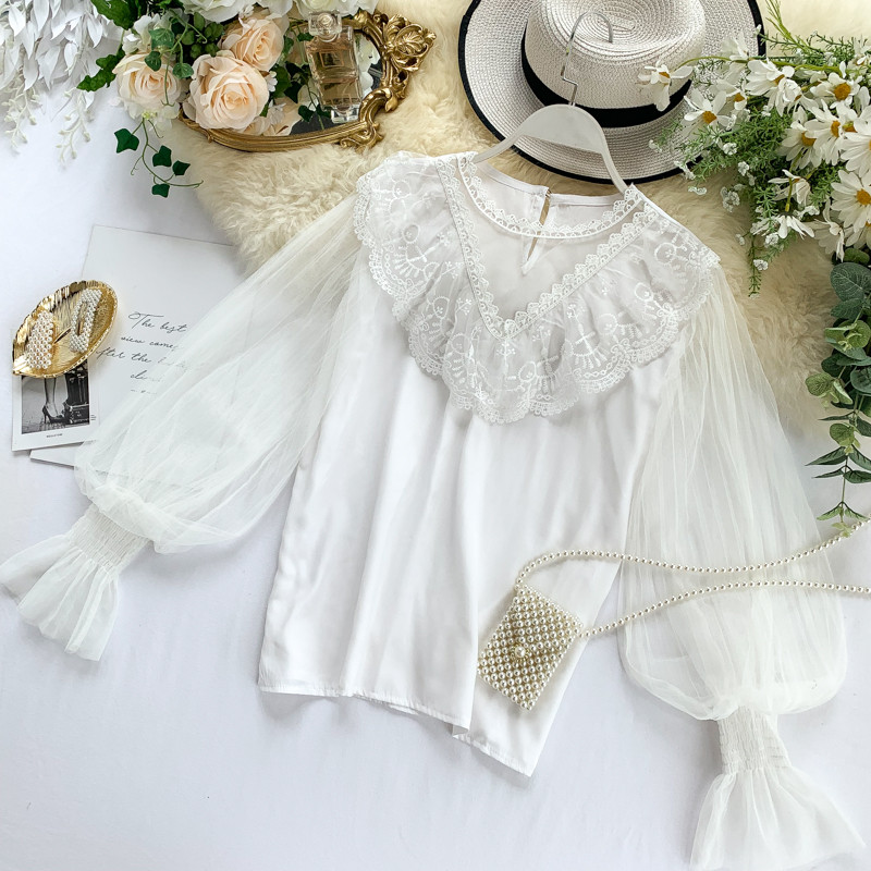 Cămașă modernă de damă cu dantelă și mâneci largi în mai multe culori