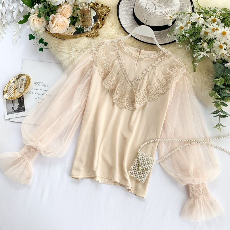 Cămașă modernă de damă cu dantelă și mâneci largi în mai multe culori