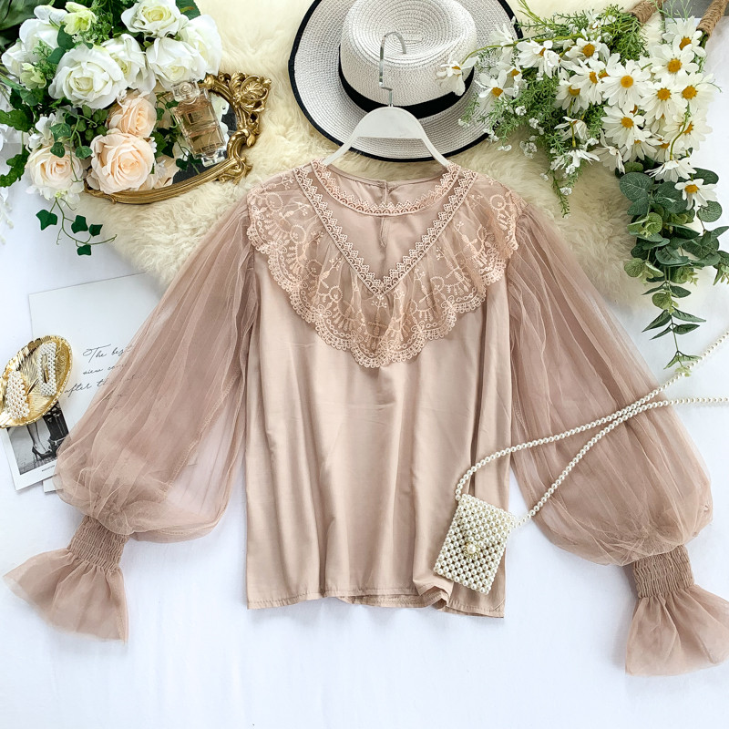 Cămașă modernă de damă cu dantelă și mâneci largi în mai multe culori