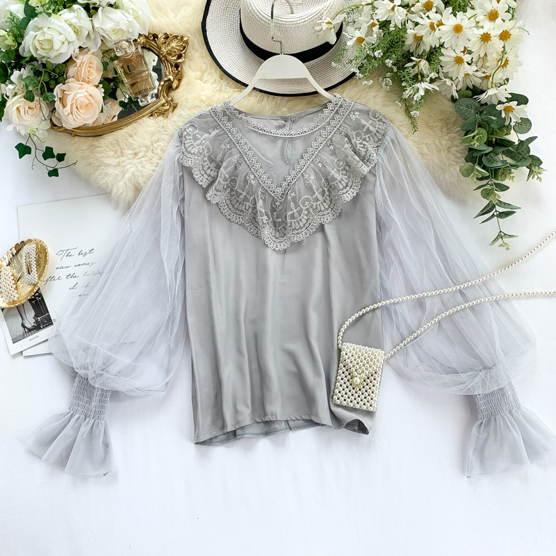 Cămașă modernă de damă cu dantelă și mâneci largi în mai multe culori