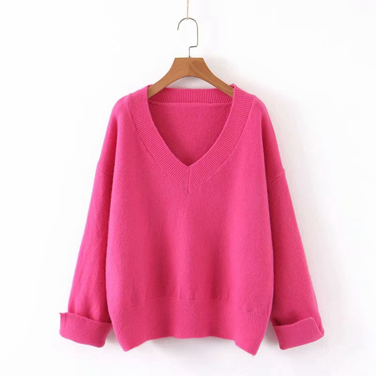 Pulover de damă cu decolteu spitz și mâneci lungi în trei culori