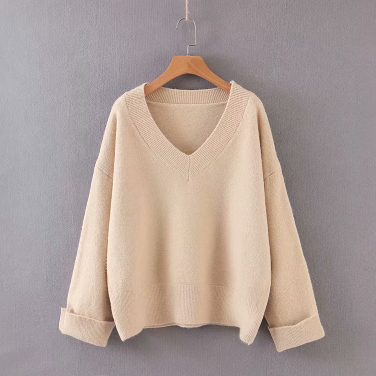 Pulover de damă cu decolteu spitz și mâneci lungi în trei culori