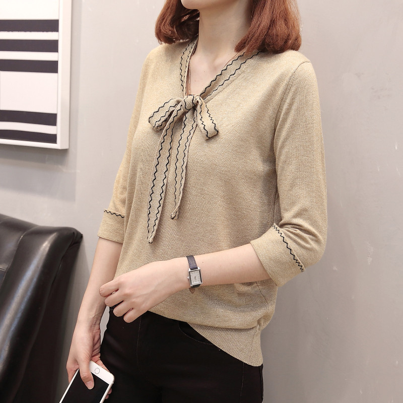 Pulover de dama modern cu panglica si maneci lungi in trei culori