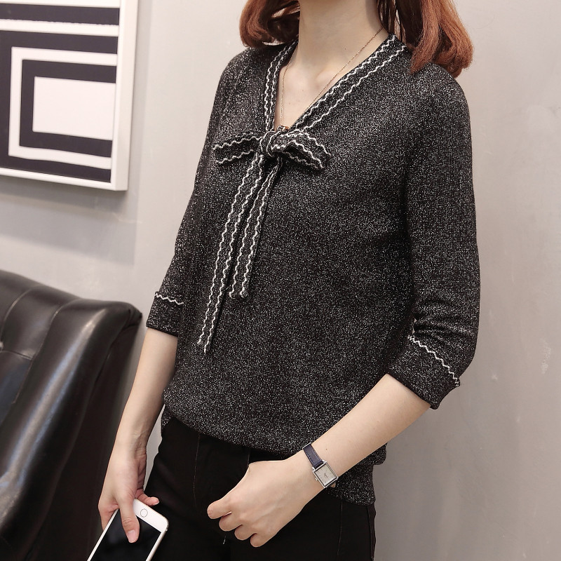 Pulover de dama modern cu panglica si maneci lungi in trei culori