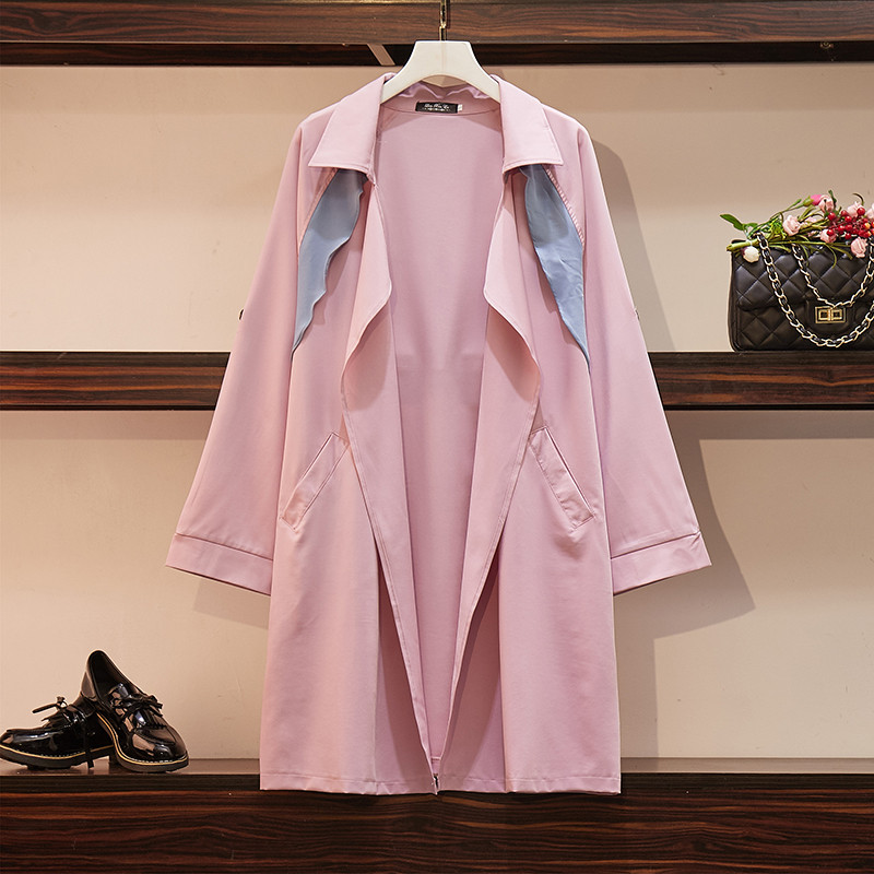 Модерно дамско дълго палто с джоб в розов цвят 