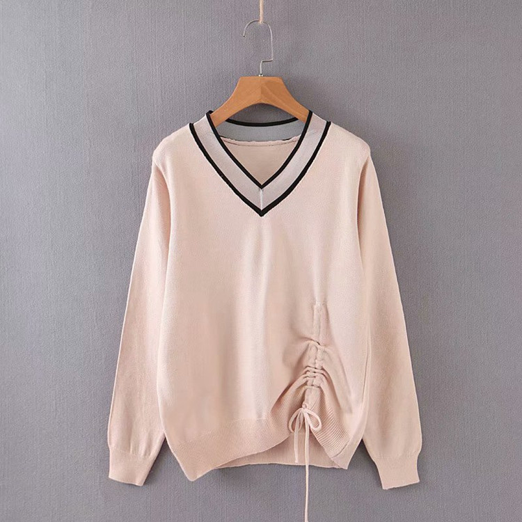 Καθημερινό γυναικείο πουλόβερ με λαιμόκοψη και δεσμούς σε πέντε χρώματα