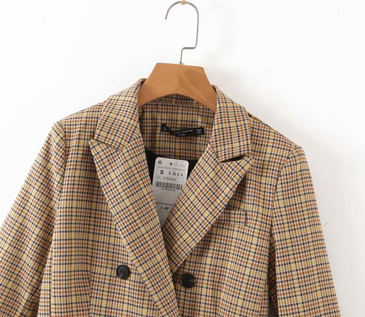 Geaca dama in carouri cu nasturi si maneci lungi