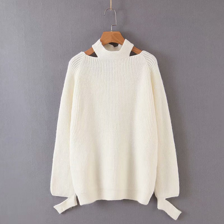 Γυναικείο πουλόβερ με ωοειδές λαιμόκοψη και κομμένα κομμάτια - πέντε χρώματα