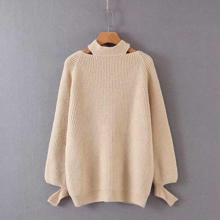 Γυναικείο πουλόβερ με ωοειδές λαιμόκοψη και κομμένα κομμάτια - πέντε χρώματα