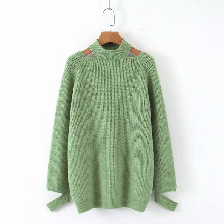 Γυναικείο πουλόβερ με ωοειδές λαιμόκοψη και κομμένα κομμάτια - πέντε χρώματα