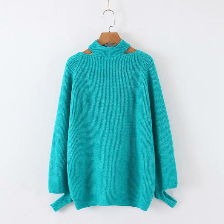 Γυναικείο πουλόβερ με ωοειδές λαιμόκοψη και κομμένα κομμάτια - πέντε χρώματα