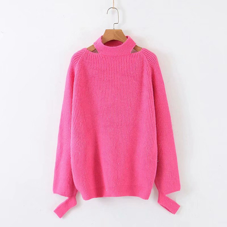 Γυναικείο πουλόβερ με ωοειδές λαιμόκοψη και κομμένα κομμάτια - πέντε χρώματα