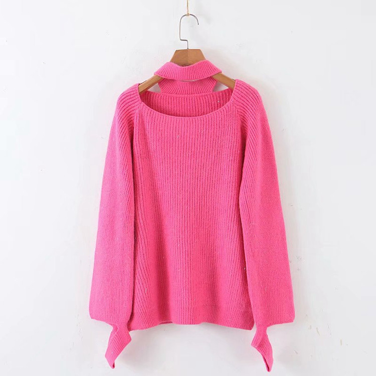 Γυναικείο πουλόβερ με ωοειδές λαιμόκοψη και κομμένα κομμάτια - πέντε χρώματα