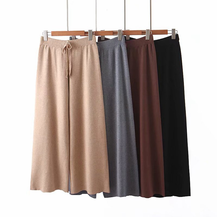 Дамски плетен панталон с ластична талия в четири цвята - широк модел