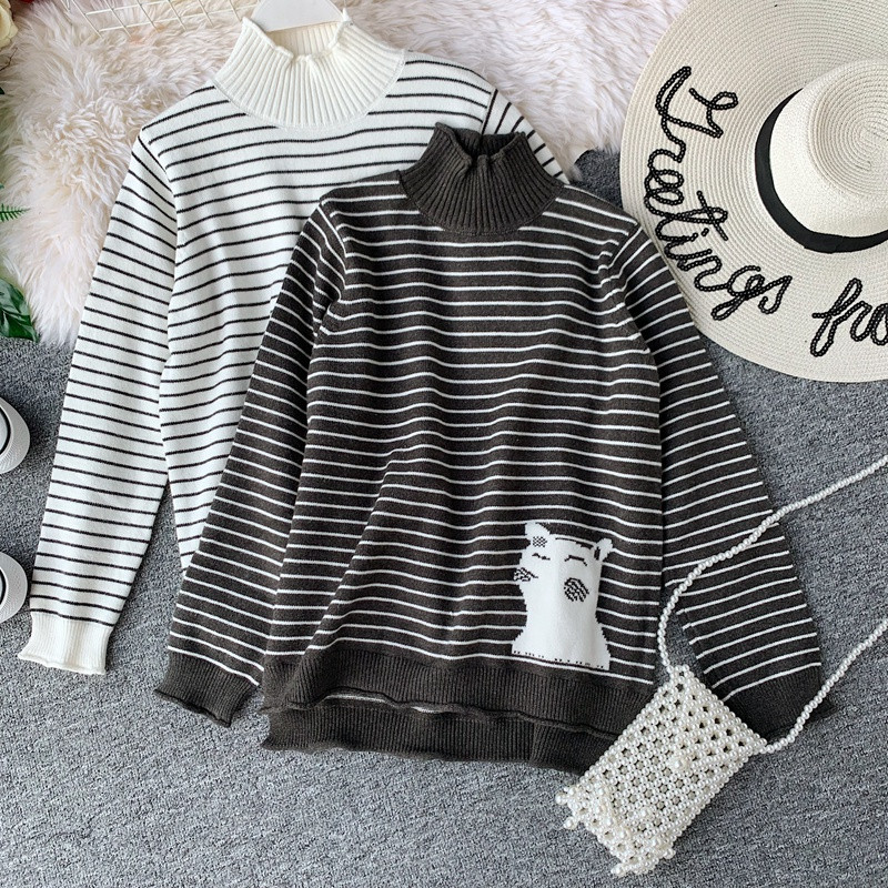 Γυναικείο πουλόβερ με υψηλό γιακά και κεντήματα σε διάφορα χρώματα