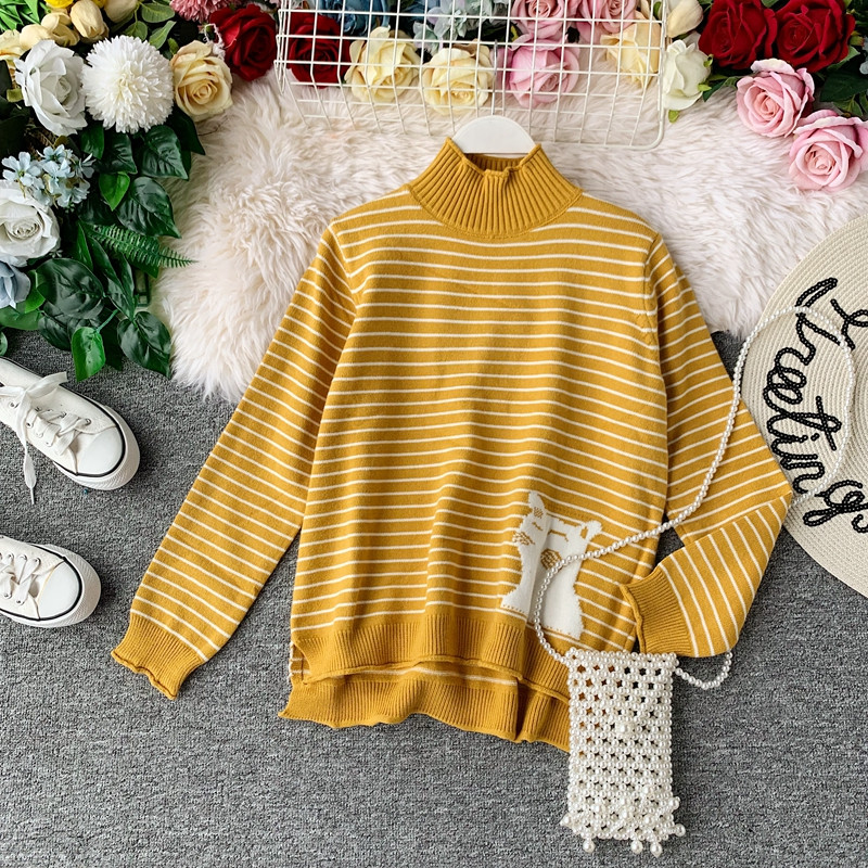 Γυναικείο πουλόβερ με υψηλό γιακά και κεντήματα σε διάφορα χρώματα