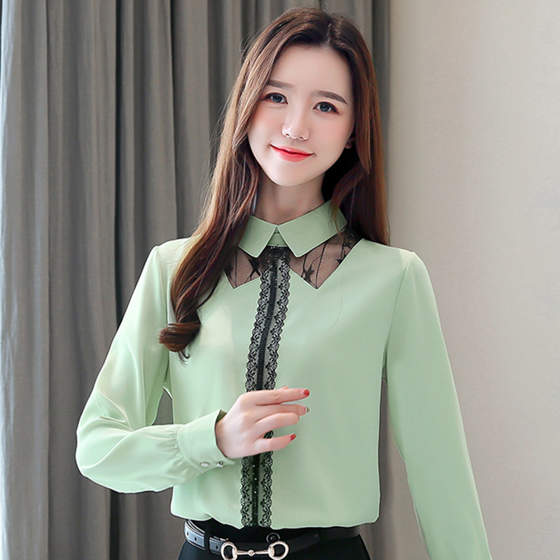 Cămașă modernă de damă în patru culori cu dantelă și nasturi