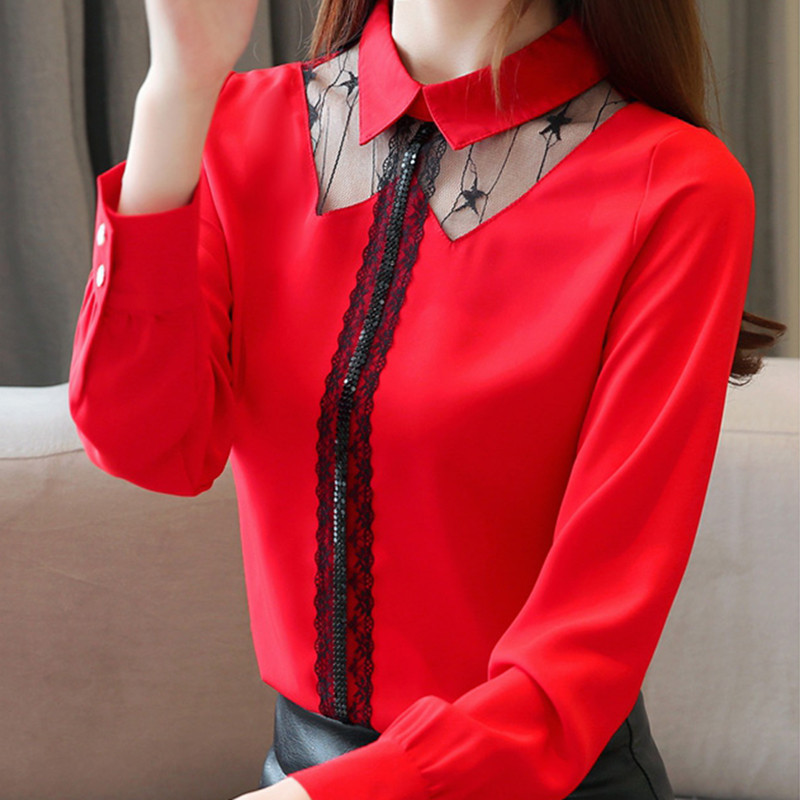 Cămașă modernă de damă în patru culori cu dantelă și nasturi