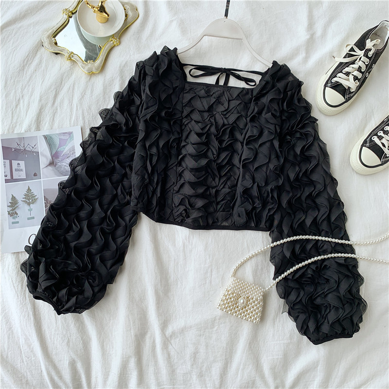 Bluză scurtă de damă modernă cu mâneci largi în mai multe culori