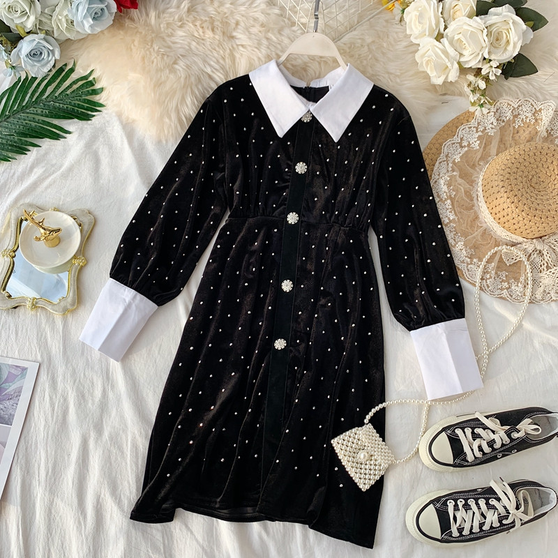 Rochie de dama eleganta din catifea cu pietre in doua culori