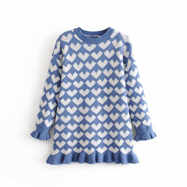 Rochie scurta de dama tricotata cu maneci lungi in trei culori