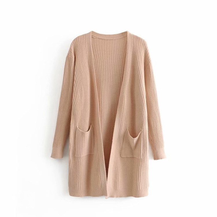 Cardigan lung de dama cu buzunare fara inchidere