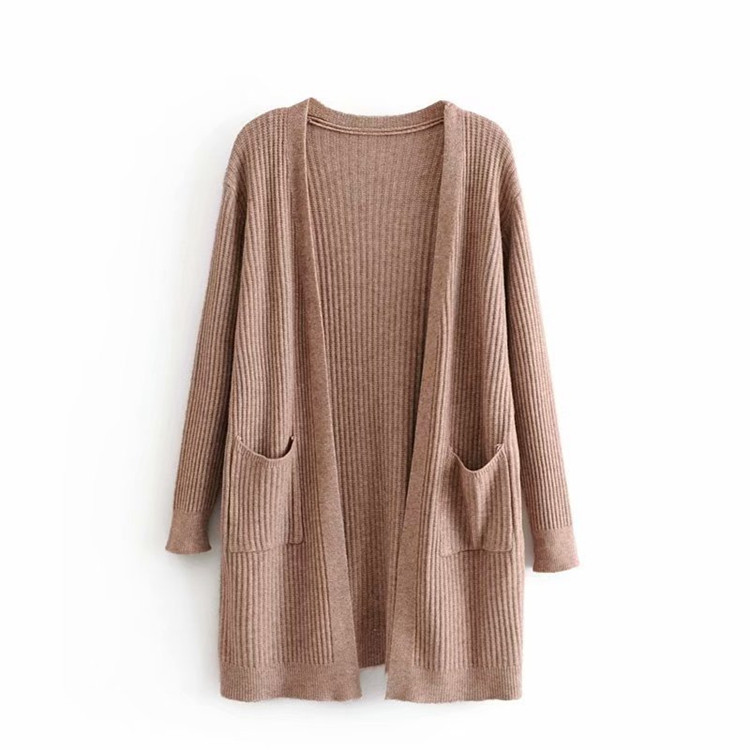 Cardigan lung de dama cu buzunare fara inchidere