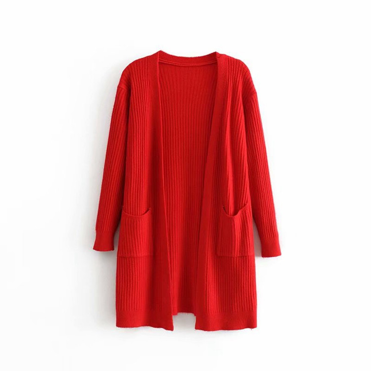 Cardigan lung de dama cu buzunare fara inchidere