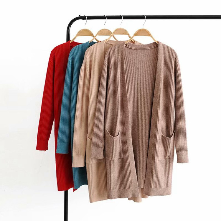 Cardigan lung de dama cu buzunare fara inchidere