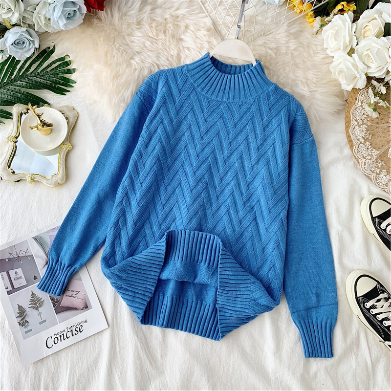 Χειμερινό γυναικείο πουλόβερ σε μπλε, γκρι και μπεζ χρώμα