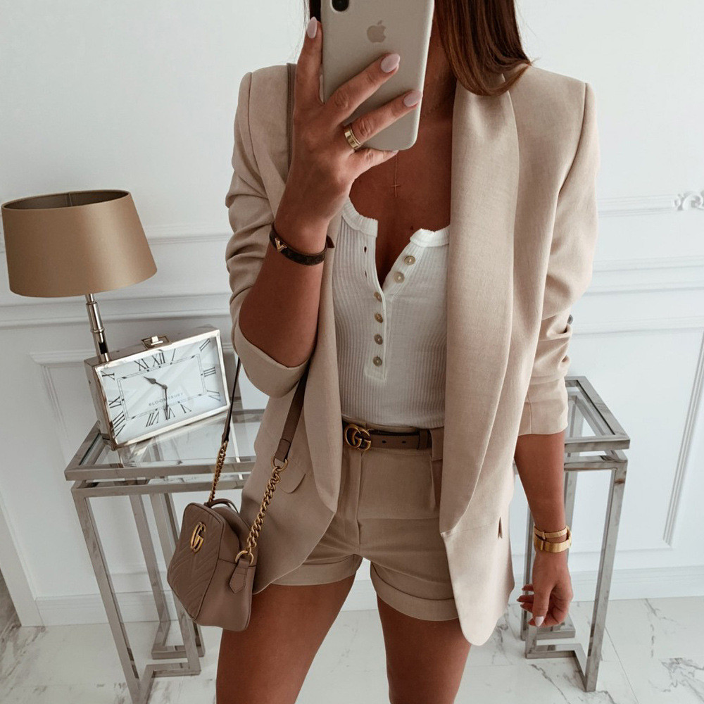 Γυναικείο σακάκι χωρίς κουμπιά σε λευκό, μπεζ και καφέ χρώμα