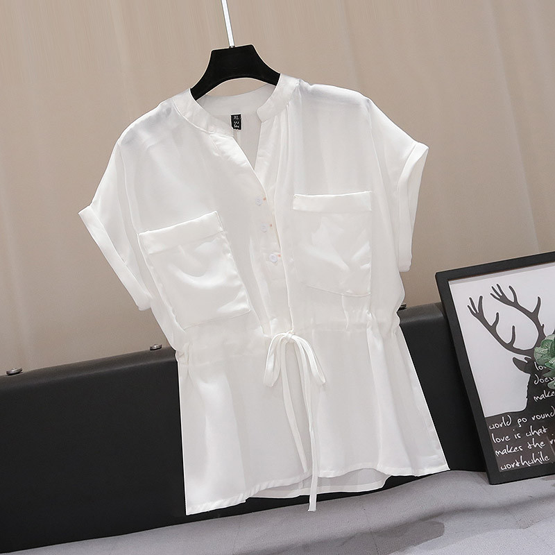 Cămașă de damă cu cravată în talie în trei culori