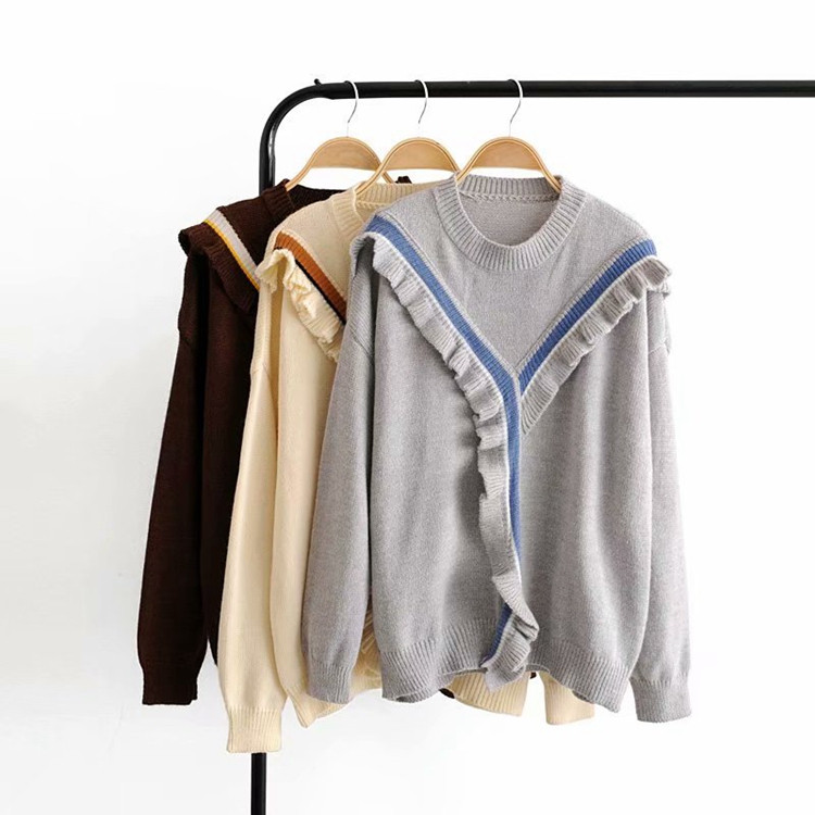 Női pulóver ovális nyakkivágással bézs, szürke és barna színekben