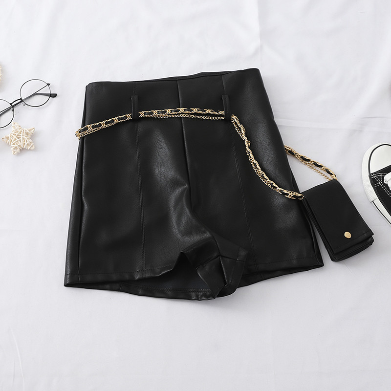 Pantaloni scurți din piele cu talie înaltă și curea în mai multe culori