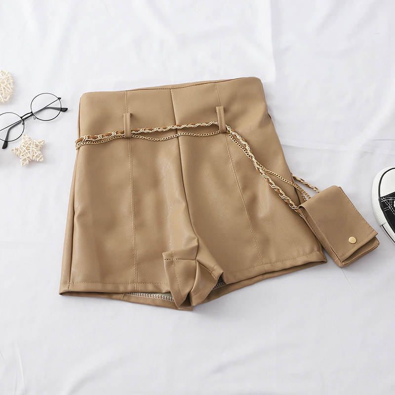 Pantaloni scurți din piele cu talie înaltă și curea în mai multe culori