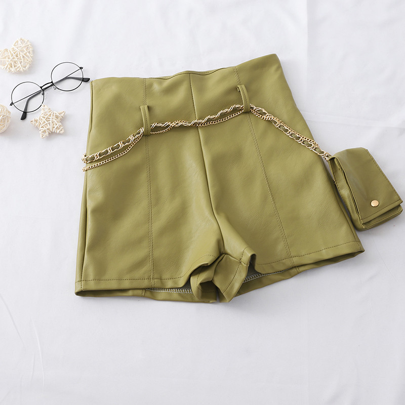 Pantaloni scurți din piele cu talie înaltă și curea în mai multe culori