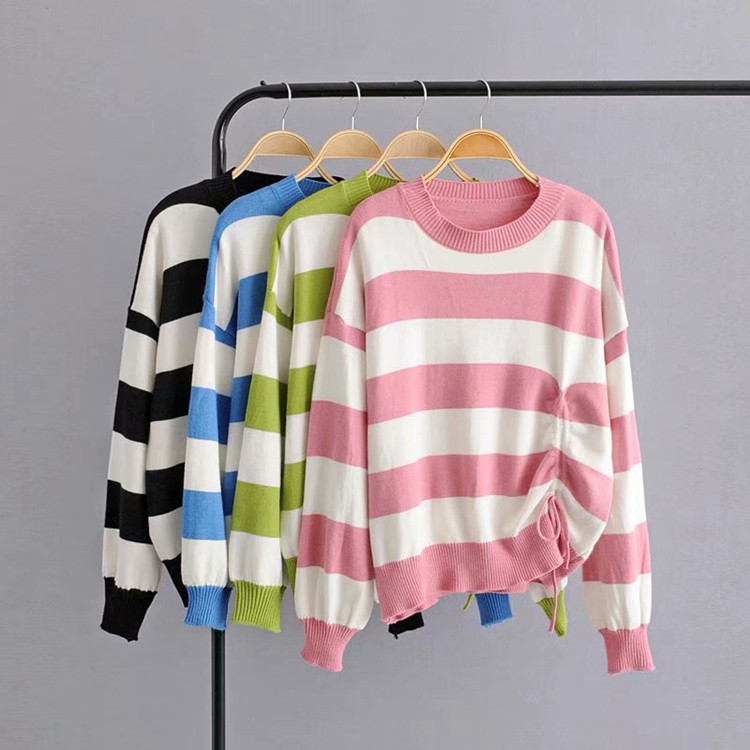 Pulover subțire în dungi cu cravate - patru culori