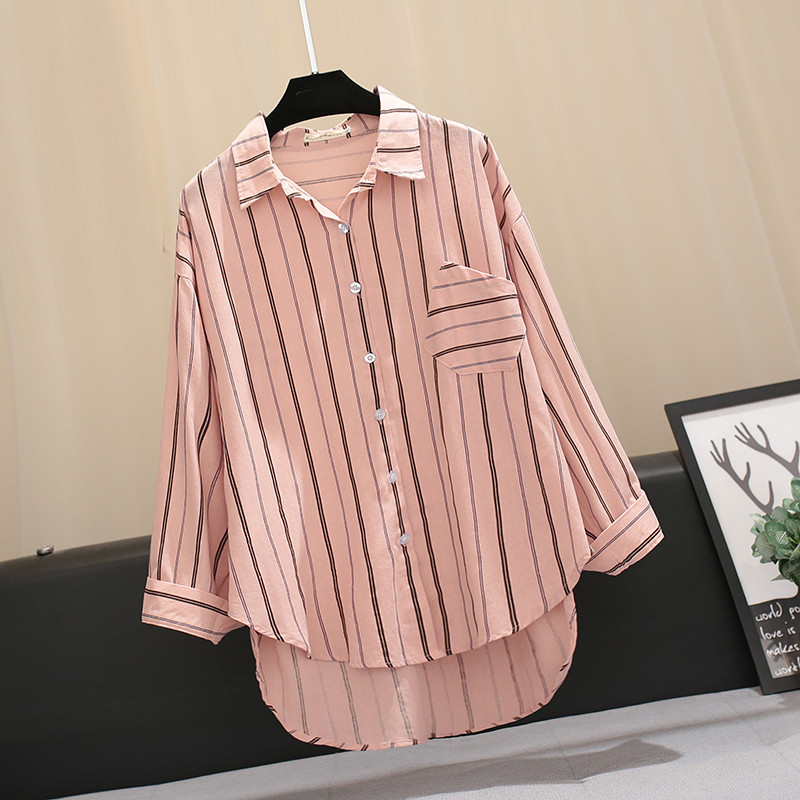 Ριγέ γυναικείο πουκάμισο ασύμμετρο σχέδιο