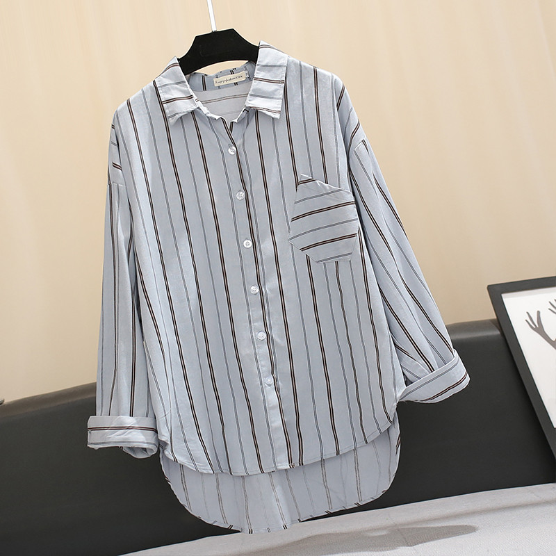 Ριγέ γυναικείο πουκάμισο ασύμμετρο σχέδιο